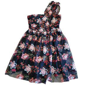 Bcbgeneration Black Multi Floral Embroidered One‎ Shoulder A-Line Dress 6 NWT